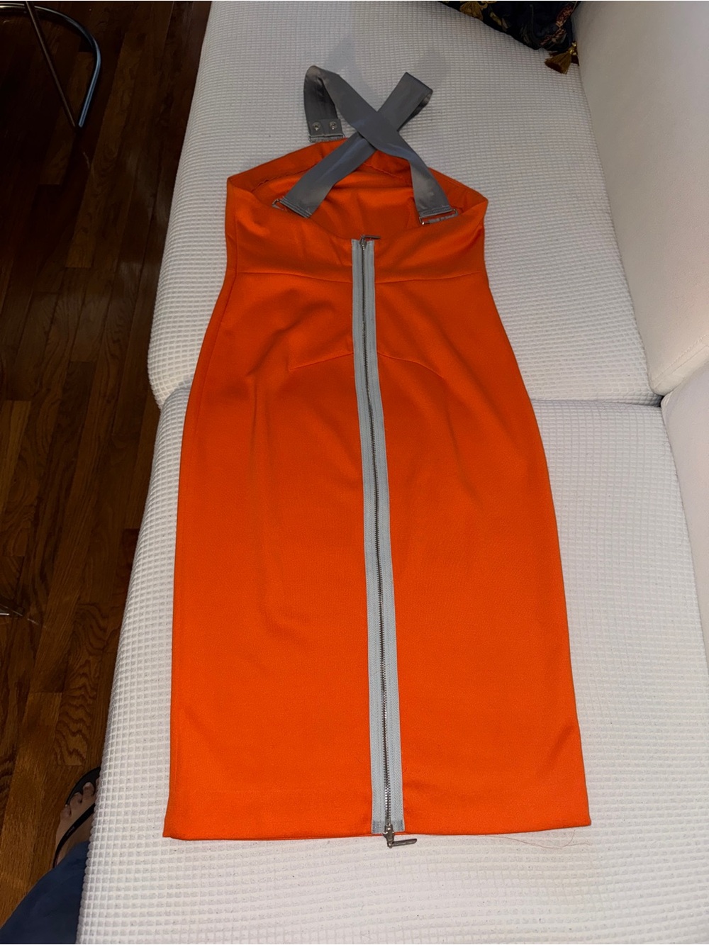 ASOS Bright Orange Halter Midi Dress with Gray Zipper